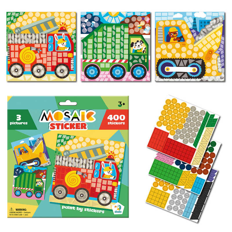 гр Набір для творчості Мозаїка зі стікерами "Транспорт" 300899 (48) "Dodo", 3 картинки-основи, 400 наліпок