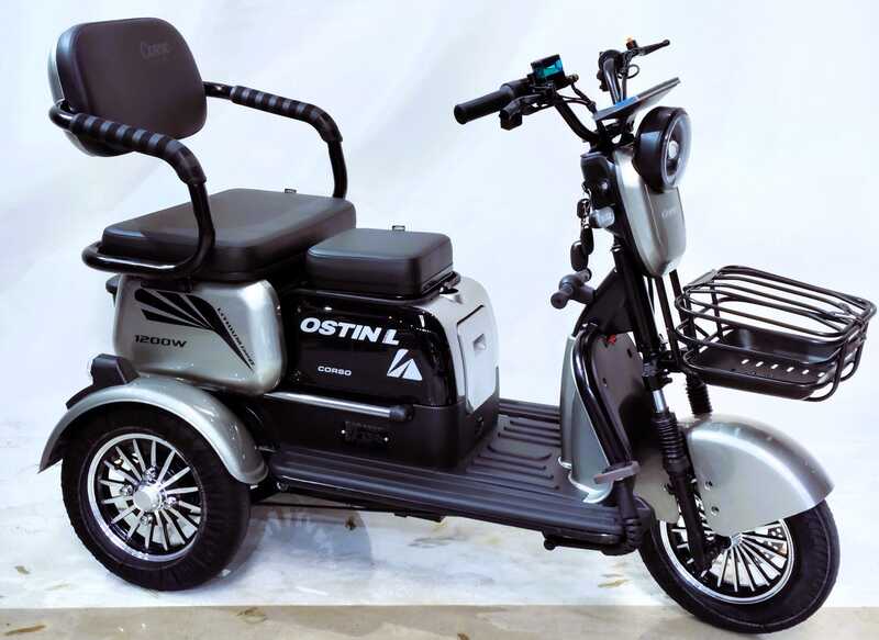 Електричний трицикл Corso «Ostin L» NL-624307 (1) + 1 ЯЩИК АКУМ, двигун 1200W, акумулятор 72V/24Ah літій-залізно-фосфатний, колеса 300-10, в коробці