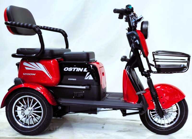 Електричний трицикл Corso «Ostin L» NL-434017 (1) + 1 ЯЩИК АКУМ, двигун 1200W, акумулятор 72V/24Ah літій-залізно-фосфатний, колеса 300-10, в коробці