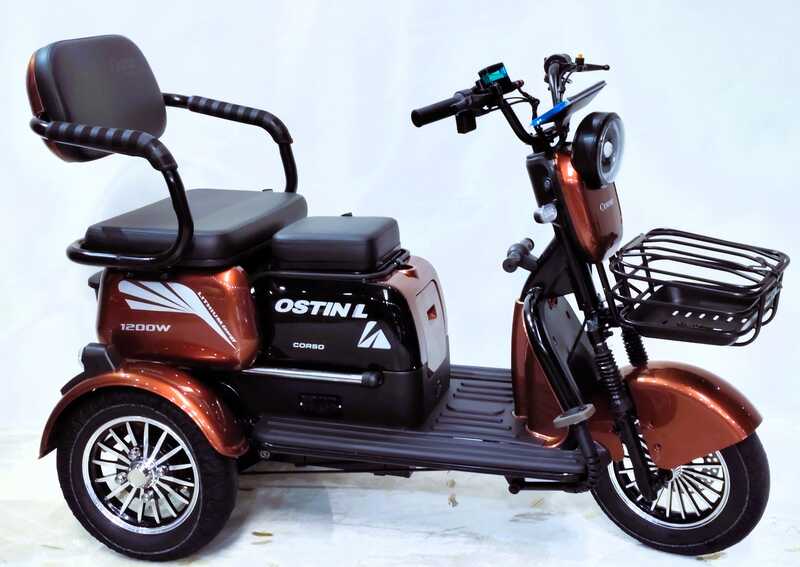 Електричний трицикл Corso «Ostin L» NL-934068 (1) + 1 ЯЩИК АКУМ, двигун 1200W, акумулятор 72V/24Ah літій-залізно-фосфатний, колеса 300-10, в коробці