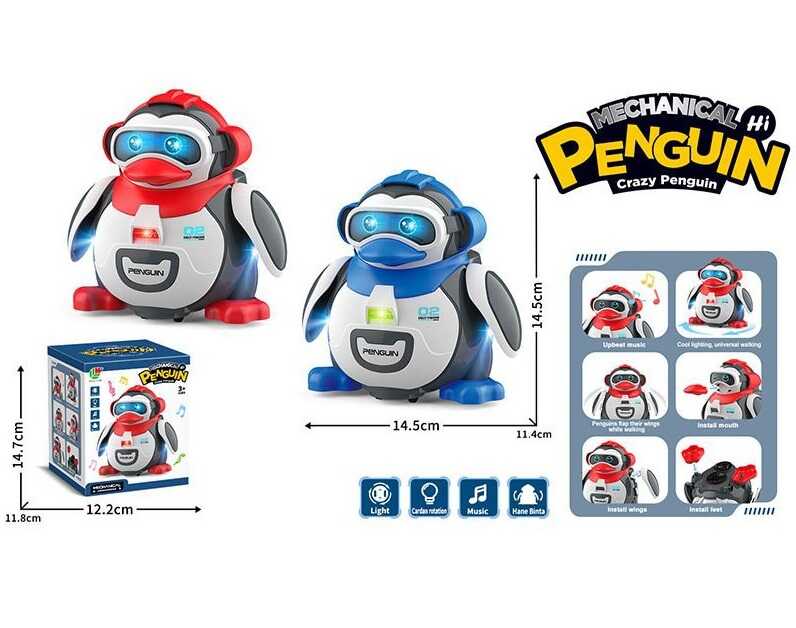 Музичний пінгвін 3385 (72/2) 2 види, висота 15 см, колесо вільного ходу, мелодія, світло, рухливі крильця, в коробці, ВИДАЄТЬСЯ МІКС 