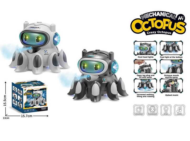 Музичний восьминіг 3383 (72/2) 2 види, підсвічування, звуки, на батарейках, парогенерація, колесо вільного ходу, в коробці, ВИДАЄТЬСЯ МІКС