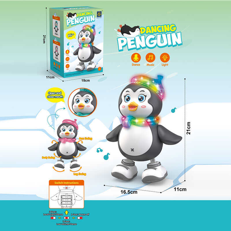 Музичний пінгвін 373-72 A (72) висота 21 см, танцює, мелодія, світло, 2 режими, рухливі крильця, дзьобик та ніжки, в коробці