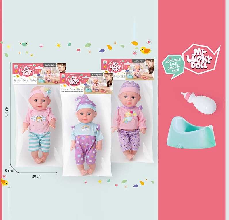 Пупс 59017 C (72/2) 3 види, висота: 32 см, пластиковий, імітація скляних очей, пляшечка, горщик, в пакеті, ВИДАЄТЬСЯ МІКС ВИДІВ