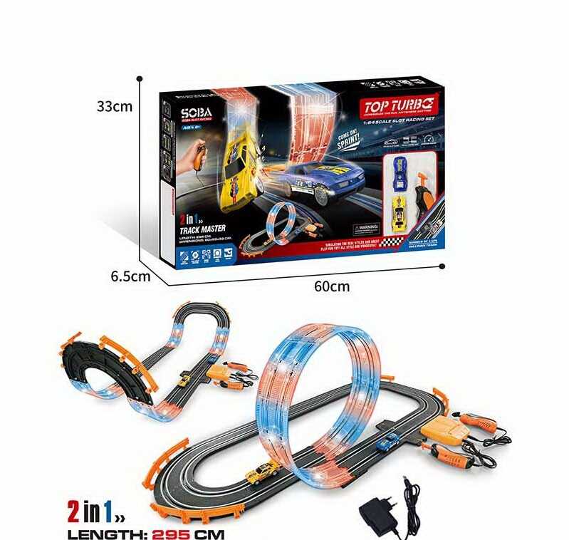 Трек A 65-1 A (8/2) підсвічування, механічне табло, довжина треку 295 см, 2 машинки, 2 джойстики, від батарейок/мережі, масштаб 1:64, в коробці