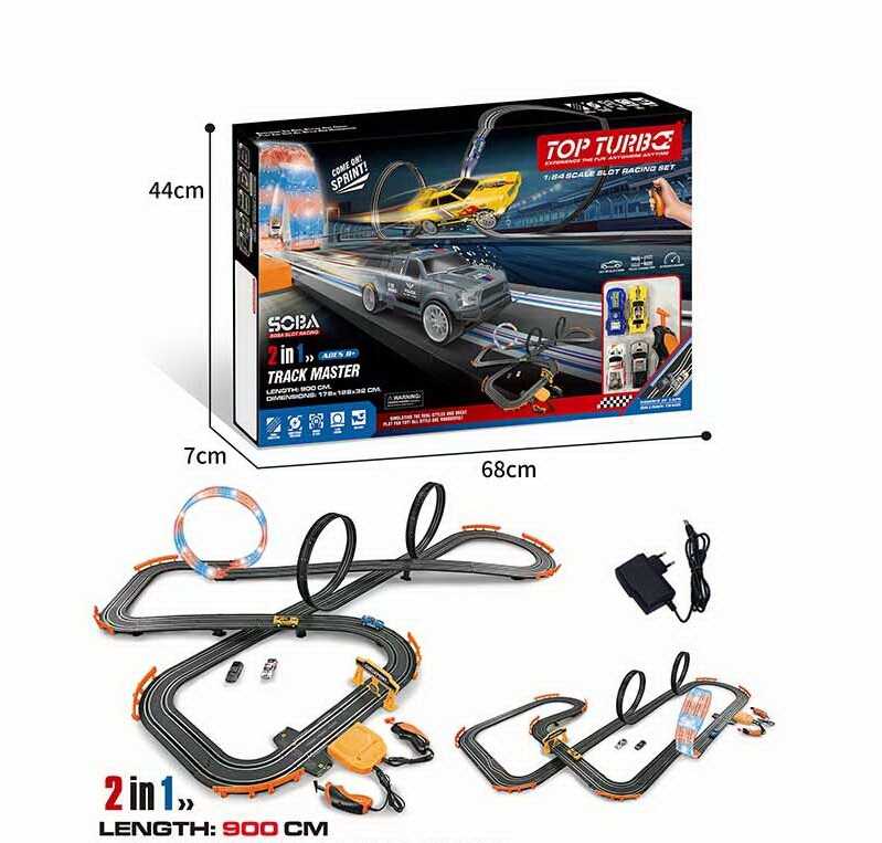 Трек A 65-4 A (8/2) підсвічування, механічне табло, довжина треку 900 см, 2 машинки, 2 джойстики, від батарейок/мережі, масштаб 1:64, в коробці