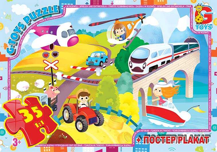 гр Пазли 35 ел. "G Toys" "Вчимося з задоволенням: Види транспорту" GF 06 (62) + постер, в коробці