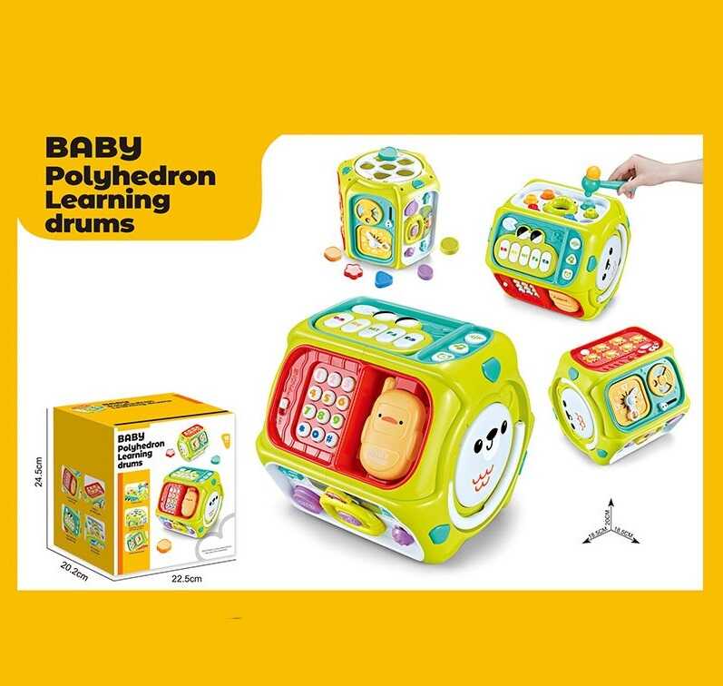 Ігровий центр 886-21 (12) світло, звуки, барабан, стукалка, піаніно, мелодії, телефончик, люстерко, кермо, годинник, сортер, в коробці                