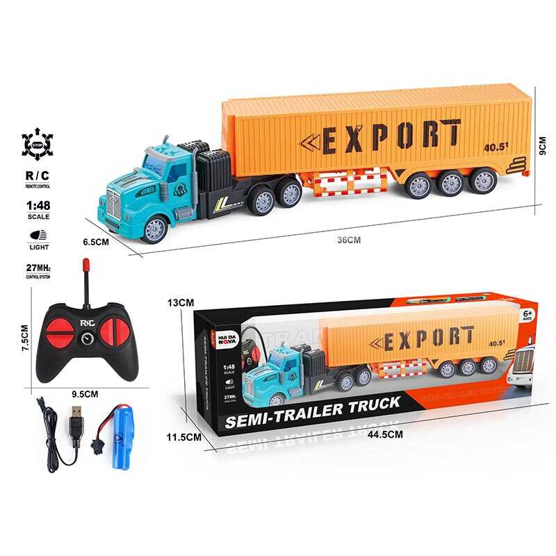 Трейлер на радіокеруванні 770-3 (36) підсвічування, довжина 36 см, масштаб 1:48, гумові шини, пульт керування 27 MHz, акумулятор 3.7 V, в коробці