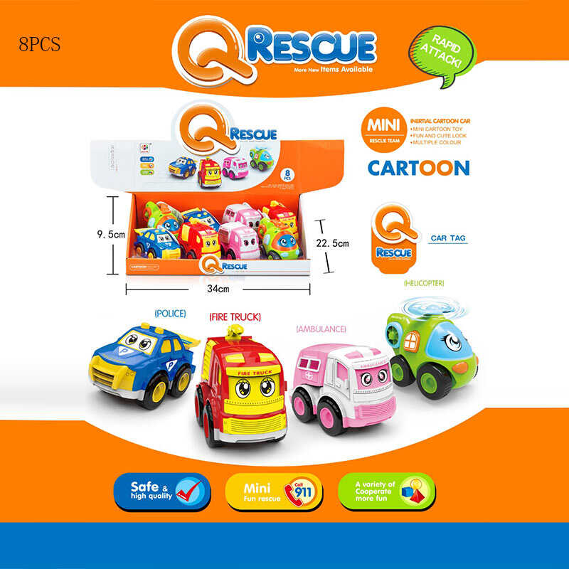 Набір машин BJ 625 A (24/2) ЦІНА ЗА 8 ШТУК В БЛОЦІ, герої, середня довжина 11 см, інерція, в коробці