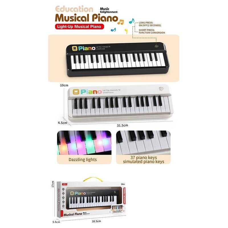 Піаніно 8015 B (72) 37 клавіш, режими гри, підсвічування, звуки, мелодії, гра на швидкість реакції, на батарейках, в коробці
