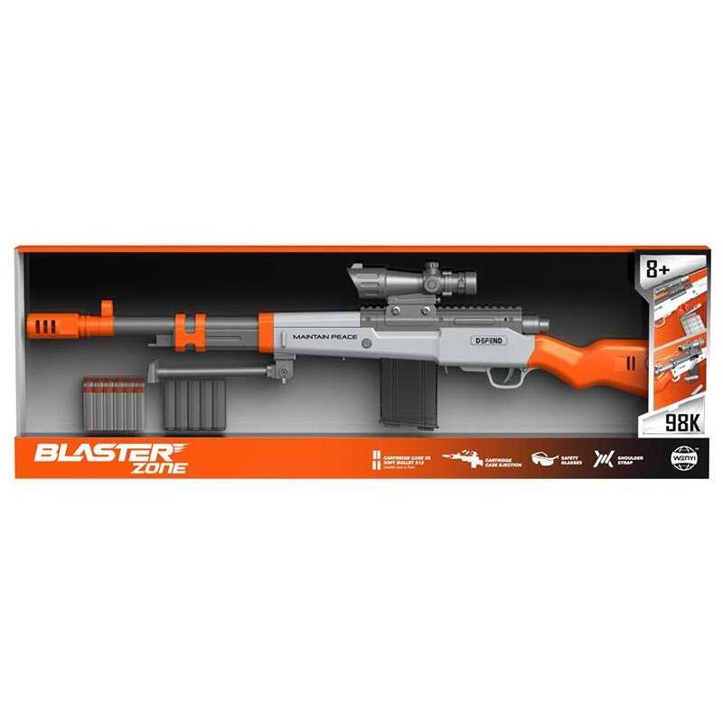 Автомат WY 2103 A (10) механічний принцип роботи, 12 м’яких патронів, 5 гільз, приціл, магазин, в коробці патронів, 5 гільз, в коробці