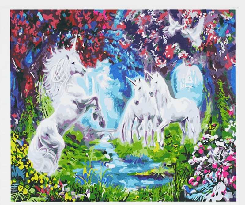 Картина за номерами + Алмазна мозаїка B 78677 (30) "TK Group", 40х50 см, "Казкові єдинороги", У ПАКЕТІ