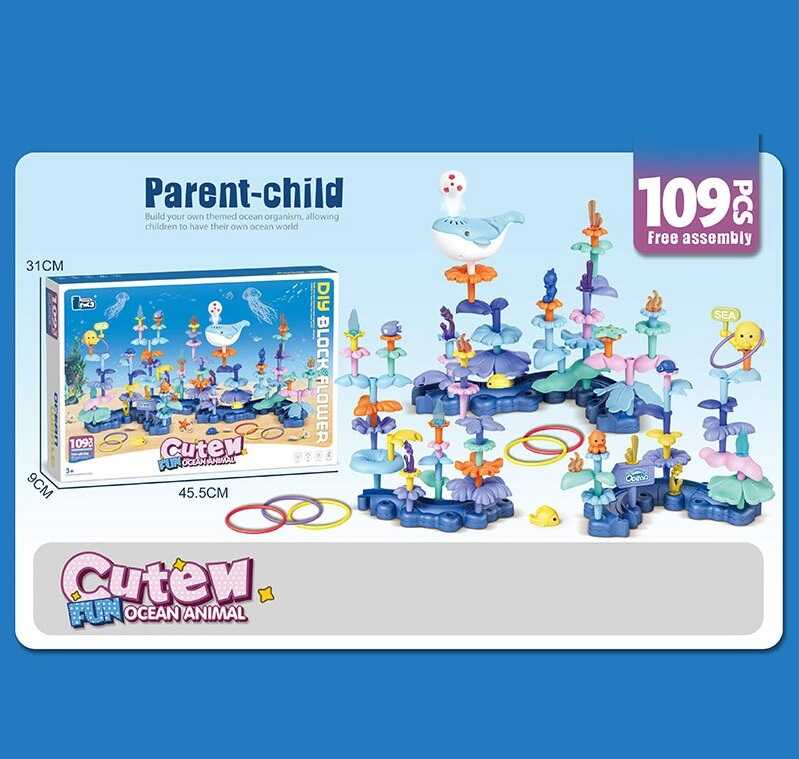 Конструктор 689-3 (18) "Морський світ", 109 деталей, кулька левітує, кит випускає потік повітря, кільцекид, вбудований акумулятор 3.7 V, в коробці