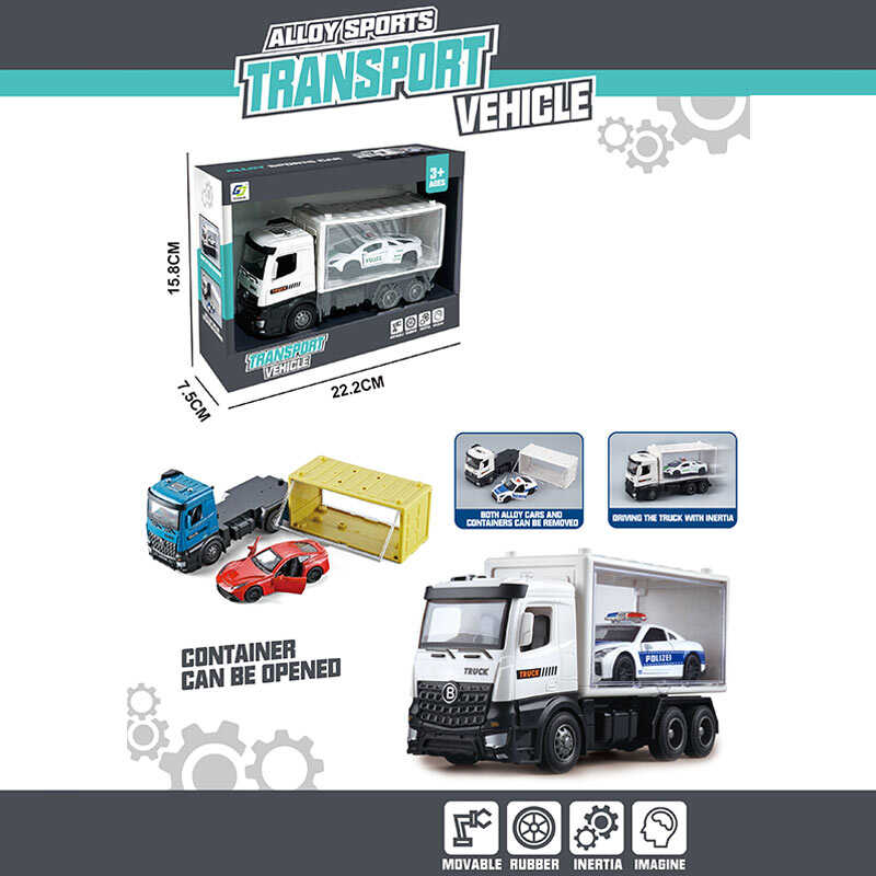 Трейлер G 712-1 (72/2) 2 види, інерція, металопластикова машинка, контейнер відчиняється, рухомі елементи, гумові шини, в коробці