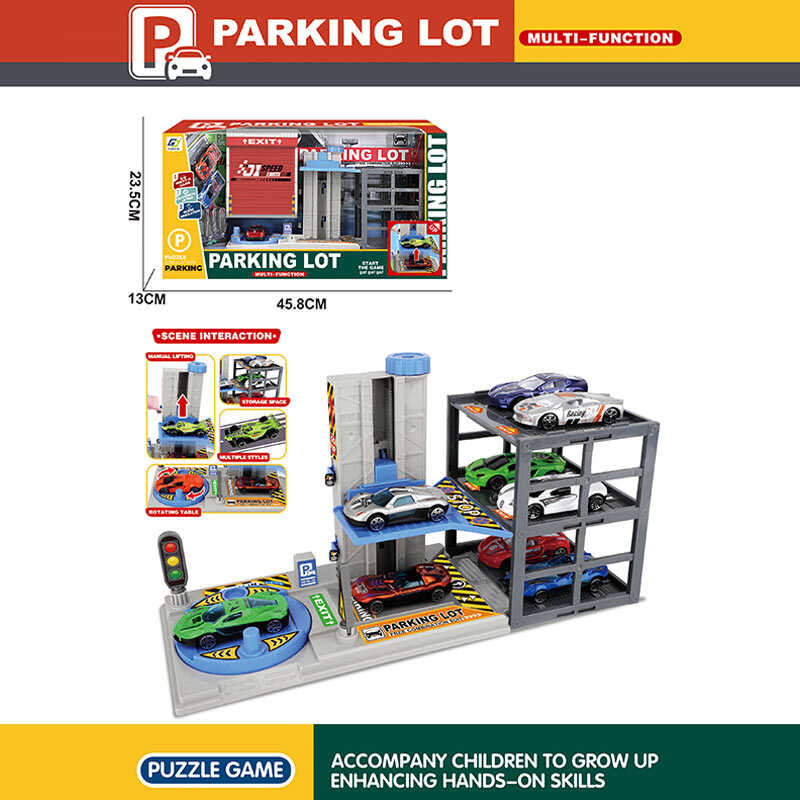 Парковка G 714 (24/2)  багаторівнева, механічний ліфт, механічний оберт платформи, 3 металопластикові машини, довжина: 7 см, аксесуари, в коробці