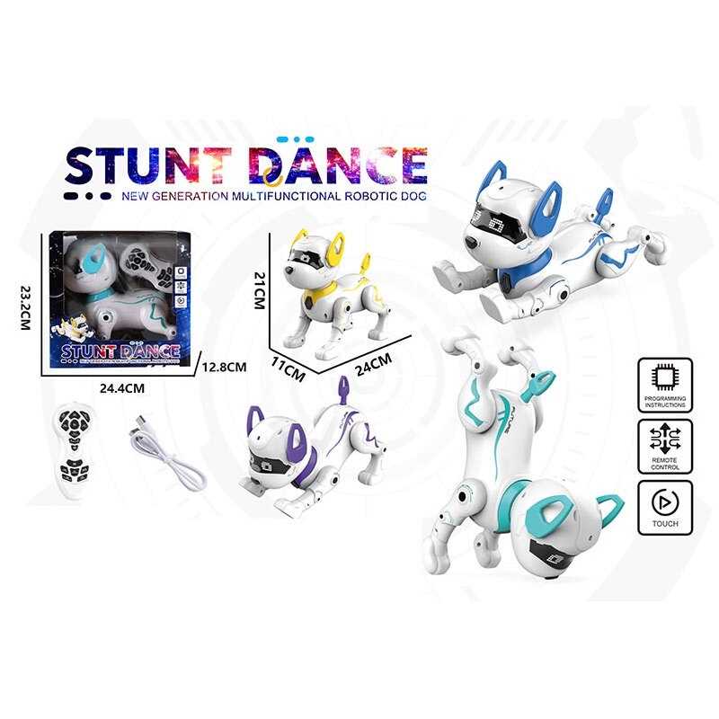 Песик на радіокеруванні HK 9901 (36/2) вбудований акумулятор, пульт, USB-Type C кабель, регулювання гучності, історії, виконує команди, програмування дій, підсвічування, музика, озвуч. англійською мовою, сенсорні ділянки, в коробці, МІКС ВИДІВ