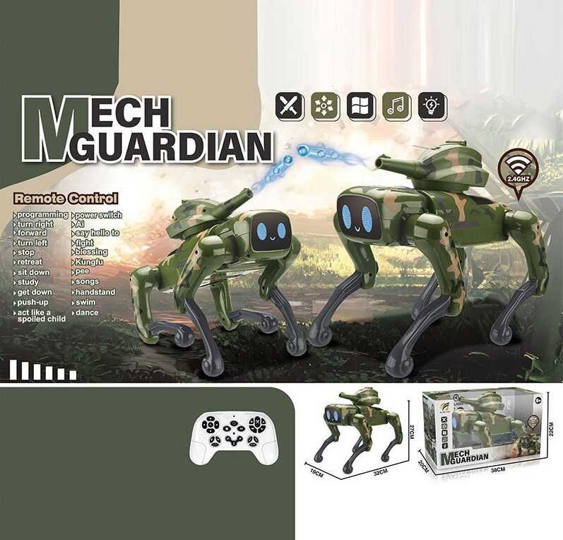 Пес на радіокеруванні QF 660-2 M (16) акумулятор 3.7 V, пульт 2.4 GHz, озвучені репліки англ. мовою, підсвічування, режим програмування, пісні, стріляє орбізами, в коробці