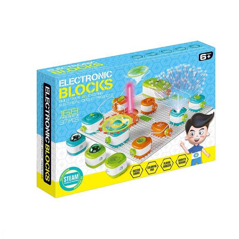 Електронний конструктор 9102 (12) 37 елементів, підсвічування, звуки, запускач, вентилятор, в коробці