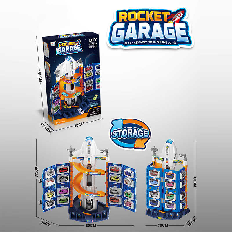 Парковка 69948 A (6) “Ракета”, підсвічування, звуки, автоматичний підіймач, 4 металопластикові машинки, спіральний спуск, в коробці