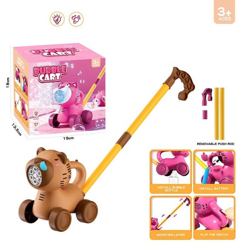 Каталка з мильними бульбашками H 076 (48) підсвічування, мелодія, 2 режими: зі звуком та без, автоматична робота, пляшка з мильним розчином, висота 33 см, акумулятор 3.7 V, в коробці