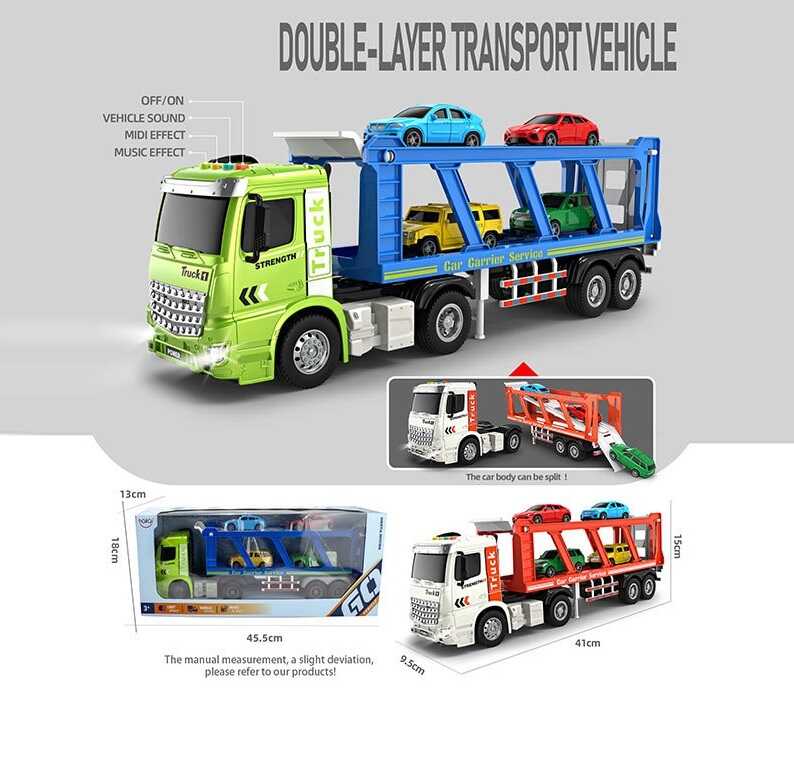 Трейлер HT 9814 W (30) 2 види, “Автовоз”, 4 машинки, звуки, мелодії, підсвічування, на батарейках, інерція, в коробці