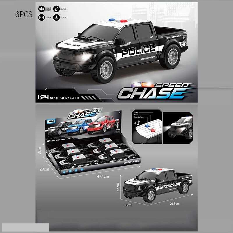 Набір машин P 2411 (16) ЦІНА ЗА 6 ШТУК В БЛОЦІ, “Поліція”, масштаб: 1:24, інерція, звуки, підсвічування, гумові шини, в коробці