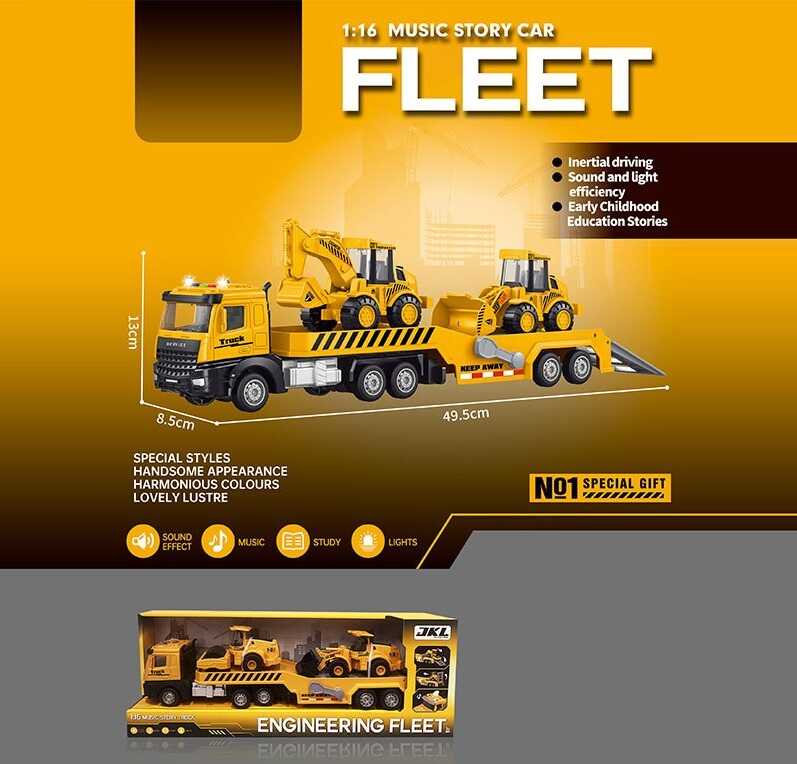 Трейлер D 2464 (36/2) звуки, підсвічування, інерція, масштаб 1:16, 2 екскаватори, в коробці