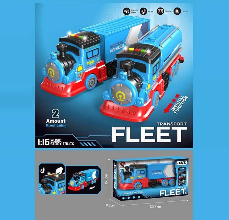 Потяг H 2513 (48) 2 види, довжина 28 см, підсвічування, звуки, інерція, масштаб 1:16, гумові шини, в коробці