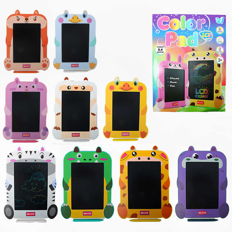Планшет для малювання C 81666 (100) "WToys", LCD екран, кольоровий, стилус, блокування екрана, стирання, в коробці