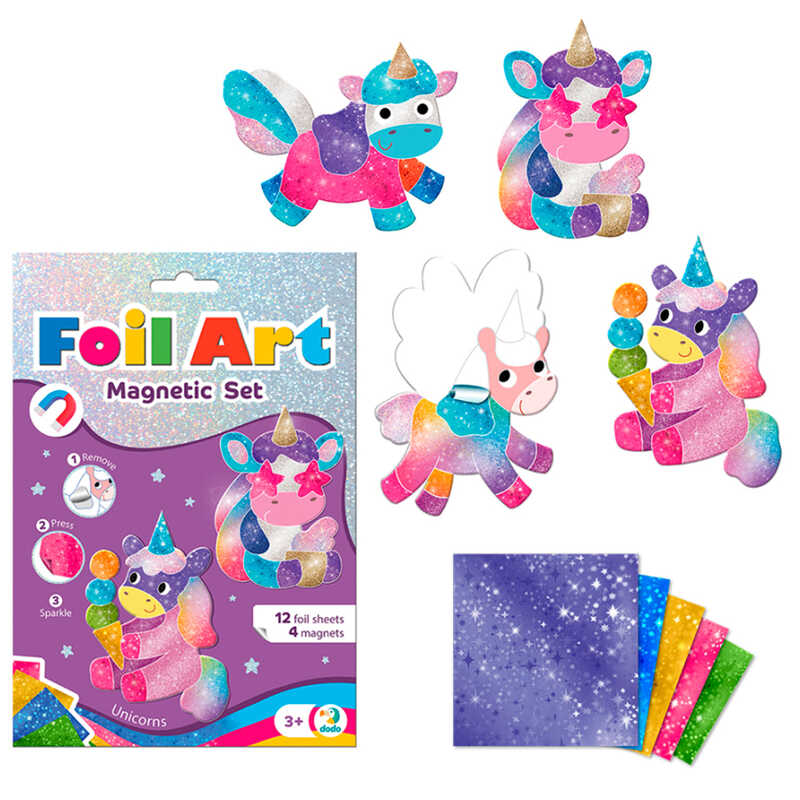 гр Магнітний набір для творчості з фольгою «Єдинороги» 200297 (40) "Dodo", 12 аркушів фольги, 4 магніти, в коробці