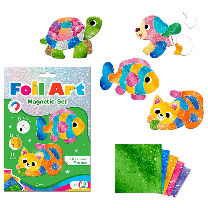 гр Магнітний набір для творчості з фольгою «Домашні улюбленці» 200298 (40) "Dodo", 12 аркушів фольги, 4 магніти, в коробці
