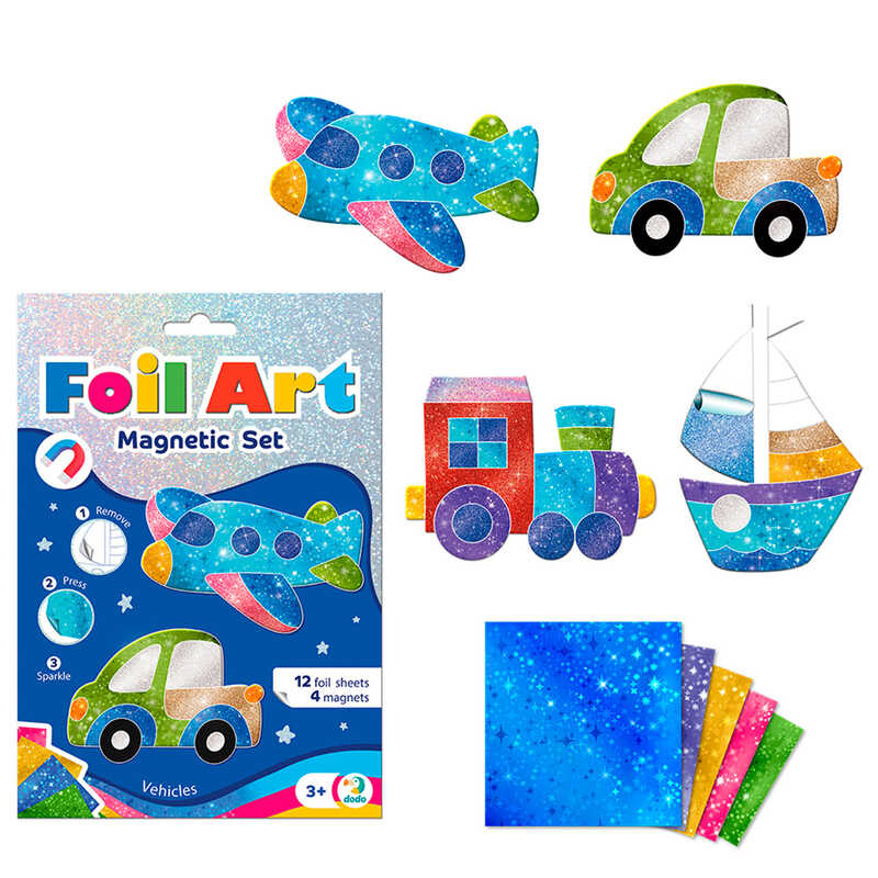 гр Магнітний набір для творчості з фольгою «Транспорт» 200308 (40) "Dodo", 12 аркушів фольги, 4 магніти, в коробці