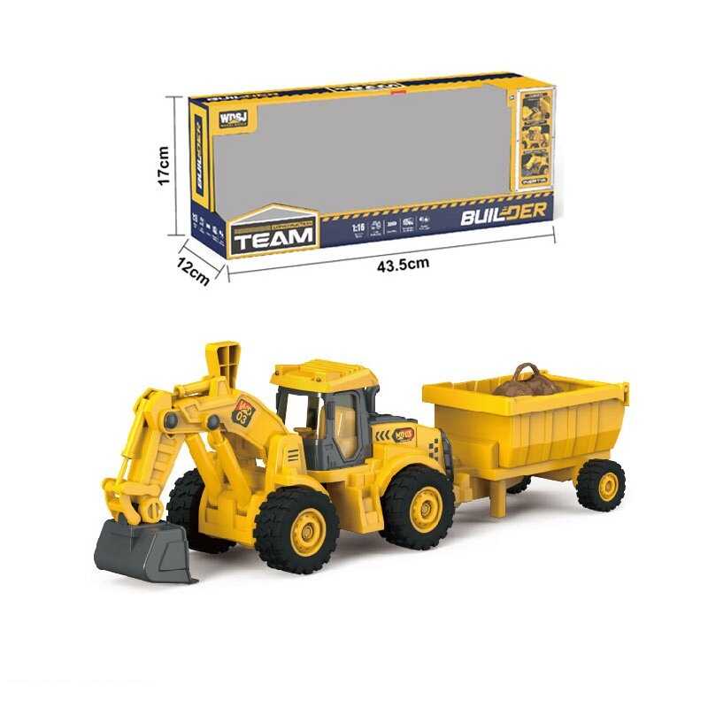 Спецтехніка WD 103 A (24) “Екскаватор”, звуки, підсвічування, інерція, масштаб 1:16, рухливий ківш, гумове покриття коліс, причеп, в коробці