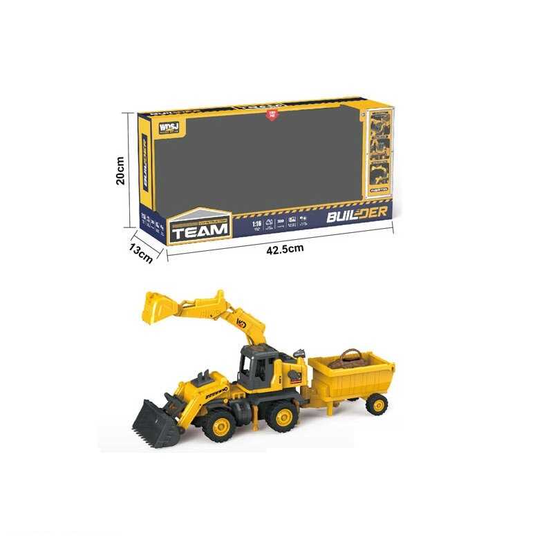 Спецтехніка WD 112 A1 (24) звуки, підсвічування, інерція, масштаб 1:16, гумове покриття коліс, причеп, екскаватор, в коробці