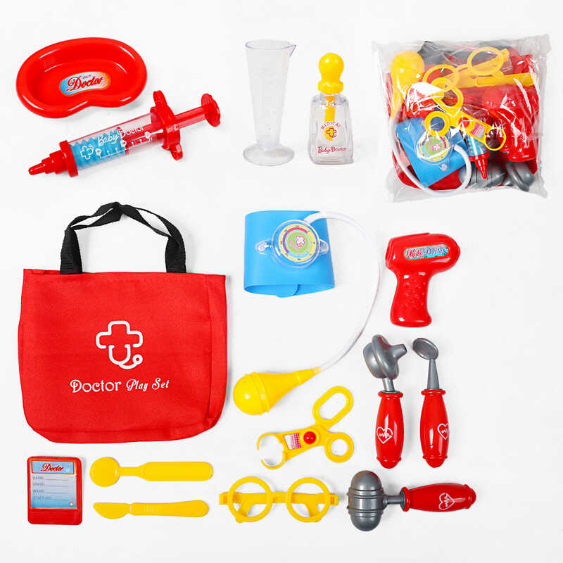 Набір лікаря KJ 1925 A-7 (24/2) стетоскоп, термометр, молоточок, дзеркало, мірна склянка, шприц, тонометр, отоскоп, пляшечка,окуляри, сумка, в пакеті