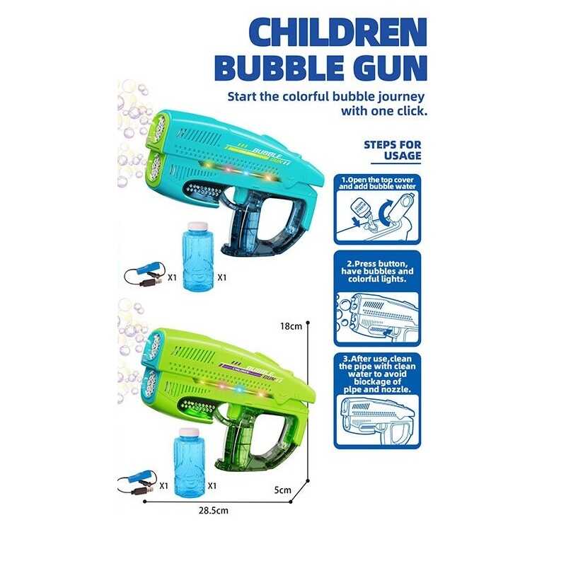 Пістолет з мильними бульбашками P 82338 (48/2) 2 кольори, автоматичний, акумулятор 3.7 V, підсвічування, пляшечка з мильним розчином, У ПАКЕТІ