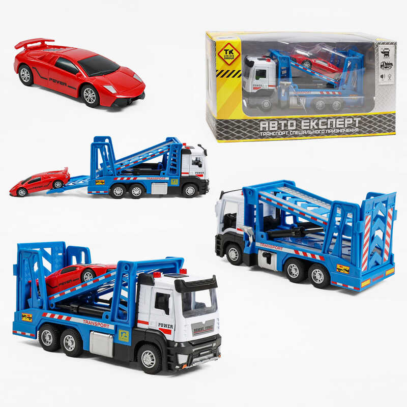 Спецтехніка LS-7088-29 (60/2)  “Авто Експерт”, “Евакуатор”, металопластик, масштаб: 1:32, інерція, підсвічування, звук, механічний підіймач, рухома двоярусна платформа, відчиняються двері, гумові шини, інерційна машинка, в коробці