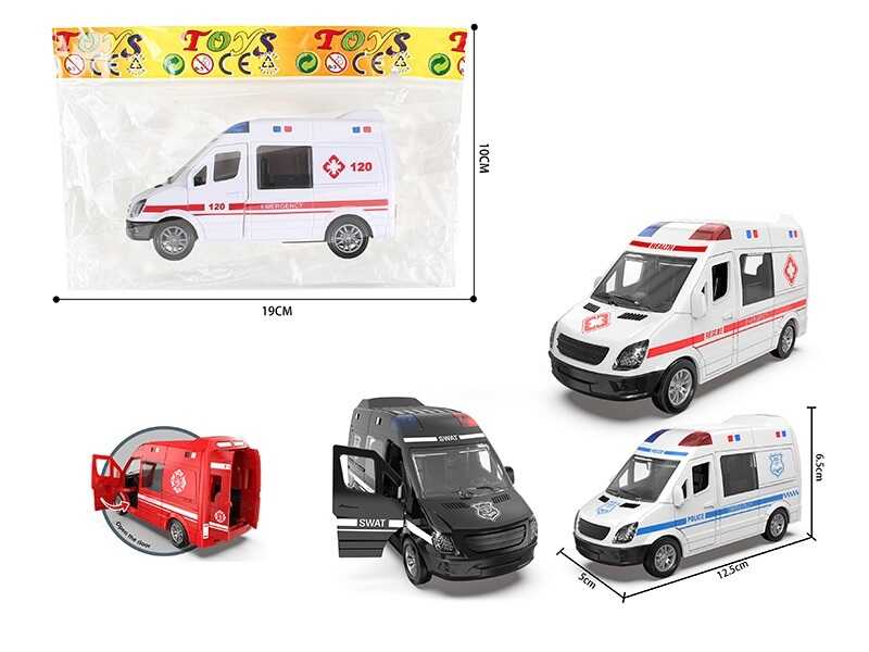 Машинка 1323-12 A (360/2) розмір 12х5х7, інерція, гумові шини, відчиняються дверцята, в пакеті, ВИДАЄТЬСЯ МІКС ВИДІВ