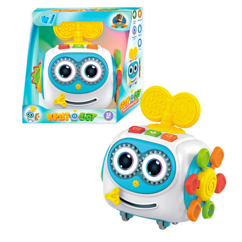 Музична гра "Крутобот" 38441 (72) "WToys", ОЗВУЧУВАННЯ УКРАЇНСЬКОЮ МОВОЮ, підсвічування, казки, пісні, скоромовки, пальчикові ігри, шестерні, тріскачка, в коробці