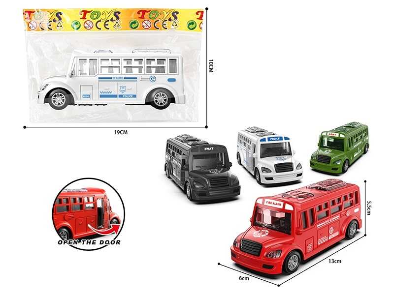 Автобус 1323-17 A (360/2) 4 кольори, довжина 13 см, інерція, гумові шини, механічне відчинення дверей, в пакеті, ВИДАЄТЬСЯ МІКС ВИДІВ