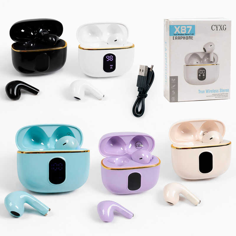 Навушники C 77422 (100) 6 кольорів, Bluetooth-підключення, дисплей, Hi-Fi звук, мікрофон, зарядний кейс, шумозаглушення, в коробці, ВИДАЄТЬСЯ МІКС 