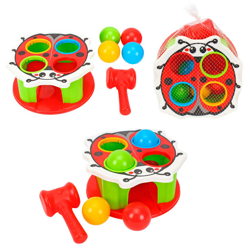 гр Стукалка "Веселий молоточок 3335 (6) "Technok Toys", "Сонечко", набір 2-в-1: стукалка та сортер, молоточок, у сітці