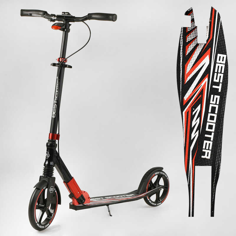 Самокат алюминиевый "Best Scooter" 10304-1 (2) колеса PU, ФАРА, зажим руля, d передних колес - 230мм, d задних колес 200мм, 1 амортиз. перед.,в пакеті