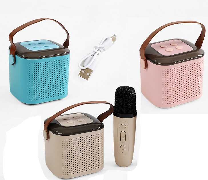 Караоке C 72965-1 (40) 3 кольори, 1 мікроф,колонка,підсвіч,слот для TF Card, bluetooth, USB-type-c кабель,зміна голосу,в пакеті МІКС ВИДІВ
