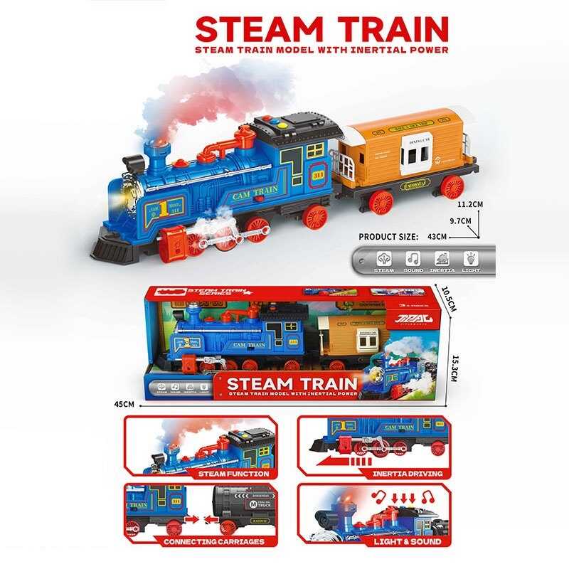 Потяг JP 588-89 C (24) розмір 42х7,5х11,5 см, звуки, мелодії, підсвічування, парогенерація, інерція, локомотив і вагон, в коробці