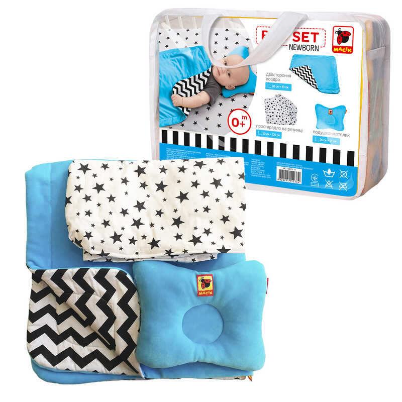 гр Набір МС110512-10 "Bed Set Newborn" блакитний: подушка, ковдра, простирадло. Текстильний набір (1) "Масік"