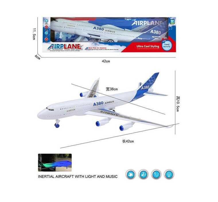 Літак A 380-5 (96/2) розмір: 39х38х10,5 см, звуки, підсвічування, інерція, в коробці
