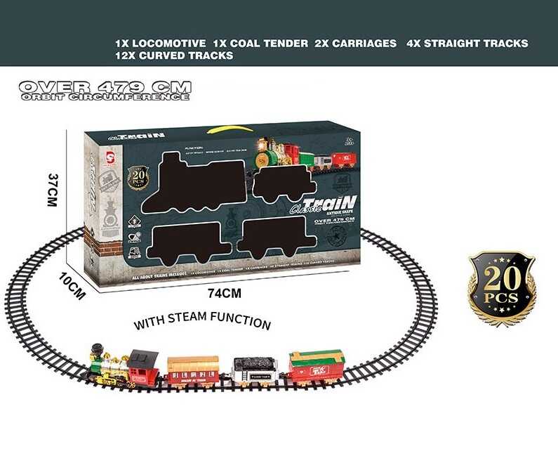 Залізниця 8569 A (STEAM) (8) 20 елементів, локомотив, 3 вагони, підсвічування, звуки, парогенерація, розмір колії: 170х122 см, у коробці