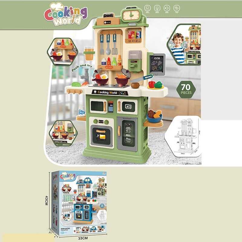 Кухня 1234-22 J (3) 70 елементів, розмір: 54х20х80 см, підсвічування, звуки, парогенерація, помпова подача води, продукти, посуд, в коробці